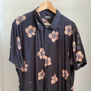 Straight to Hell floral button down, Navy base with floral design, XXL